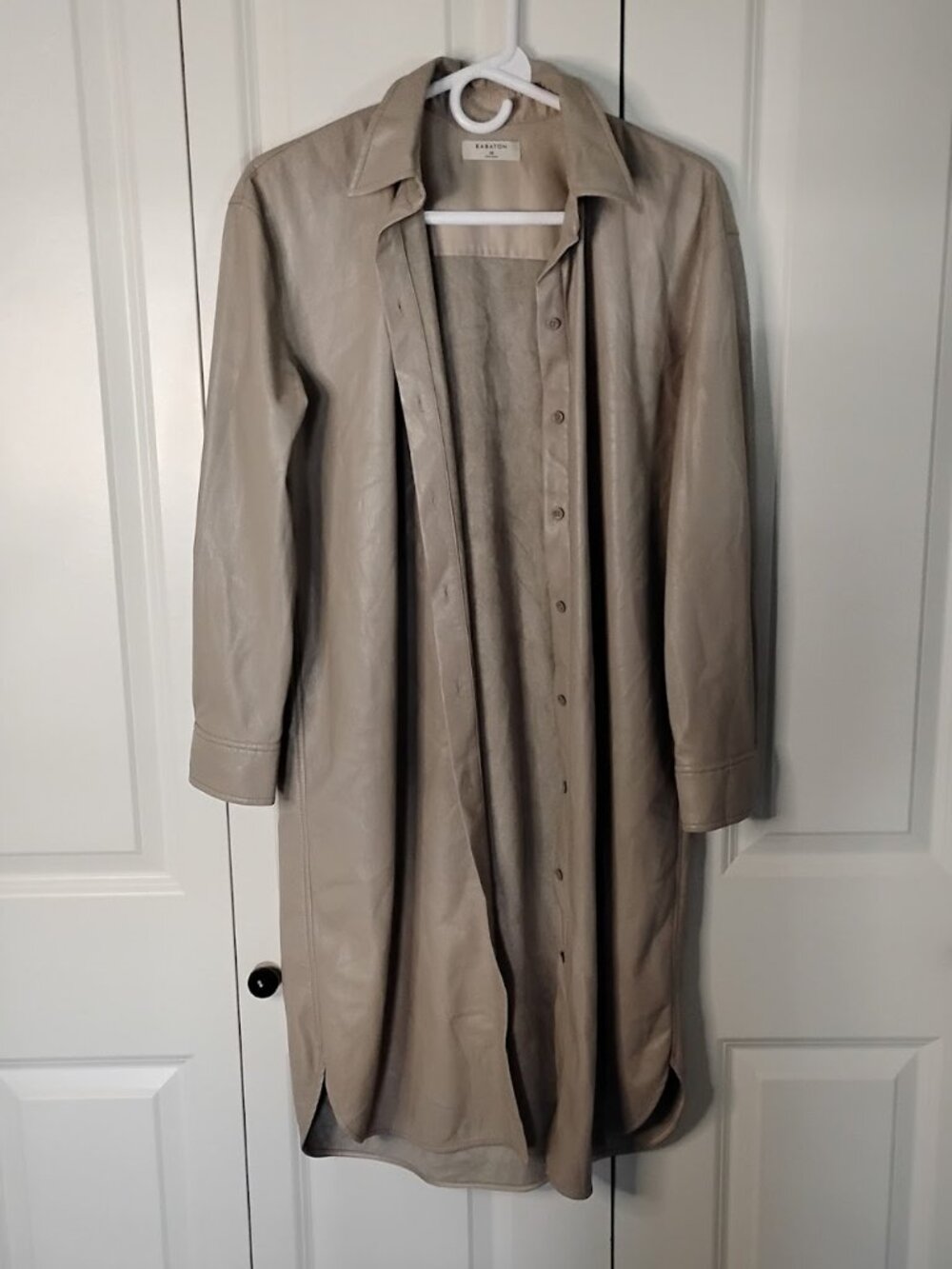 Babaton Women's Taupe Vice Vegan Faux Leather Button-Front Midi Dress Size XS